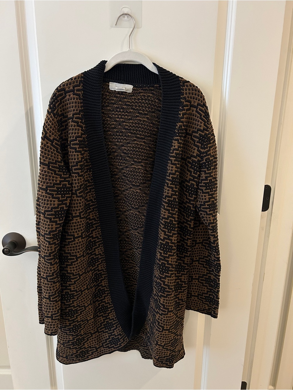 Andrea Jovine Brown and Black Patterned Shawl-Collar Cardigan